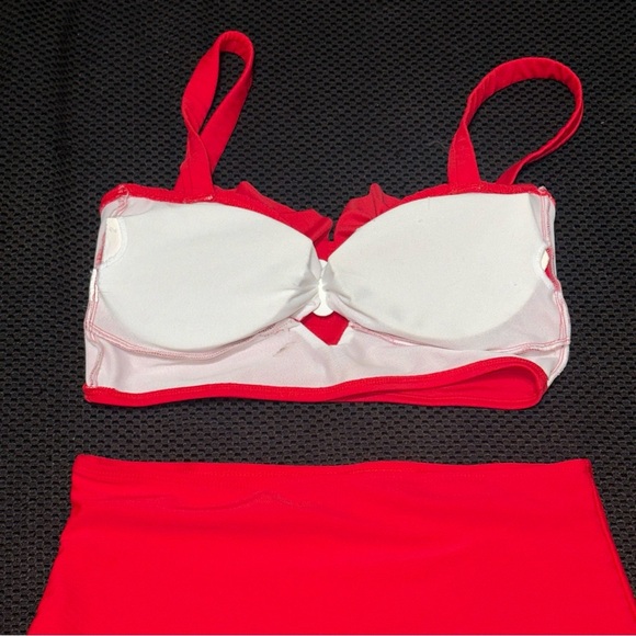 SOLDWomen’s S High Waisted Red Bikini Retro 1950s Classic Daisy RuffleBust Pinup - Picture 4 of 9